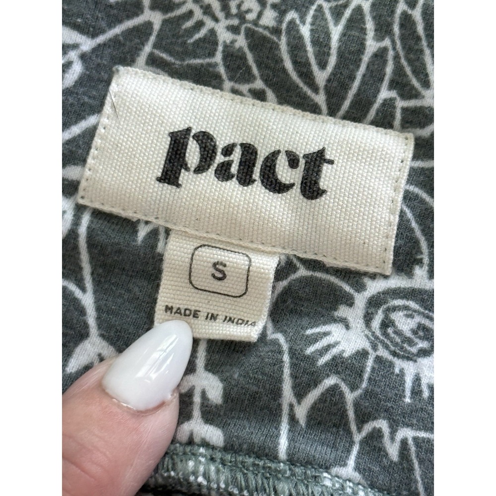 Pact Wide Leg Knit Pleated Pant Small Green Gray Floral Print Stretch Loungewear - Picture 2 of 7